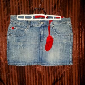 Juniors Distressed Jean Mini Skirt